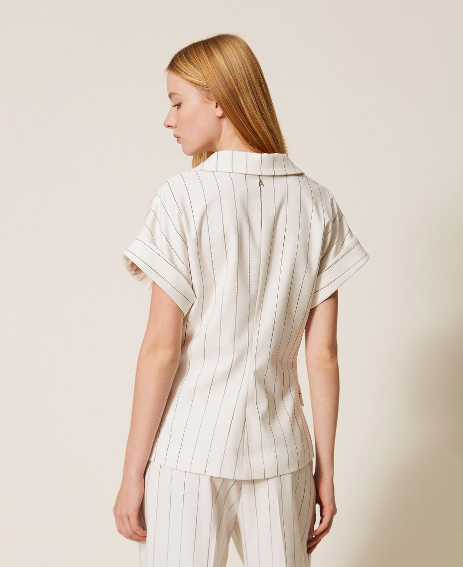 Blouson crois&eacute; ray&eacute; Blanc Cass&eacute; Pinstripe Femme 261AP2085_13283_03