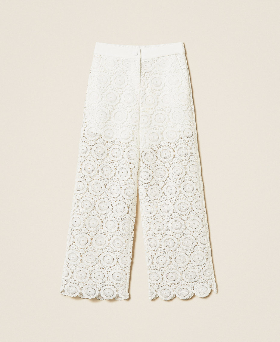 Pantaloni in pizzo macram&egrave; Off White Bambina 261GJ2Q21_00526_S0