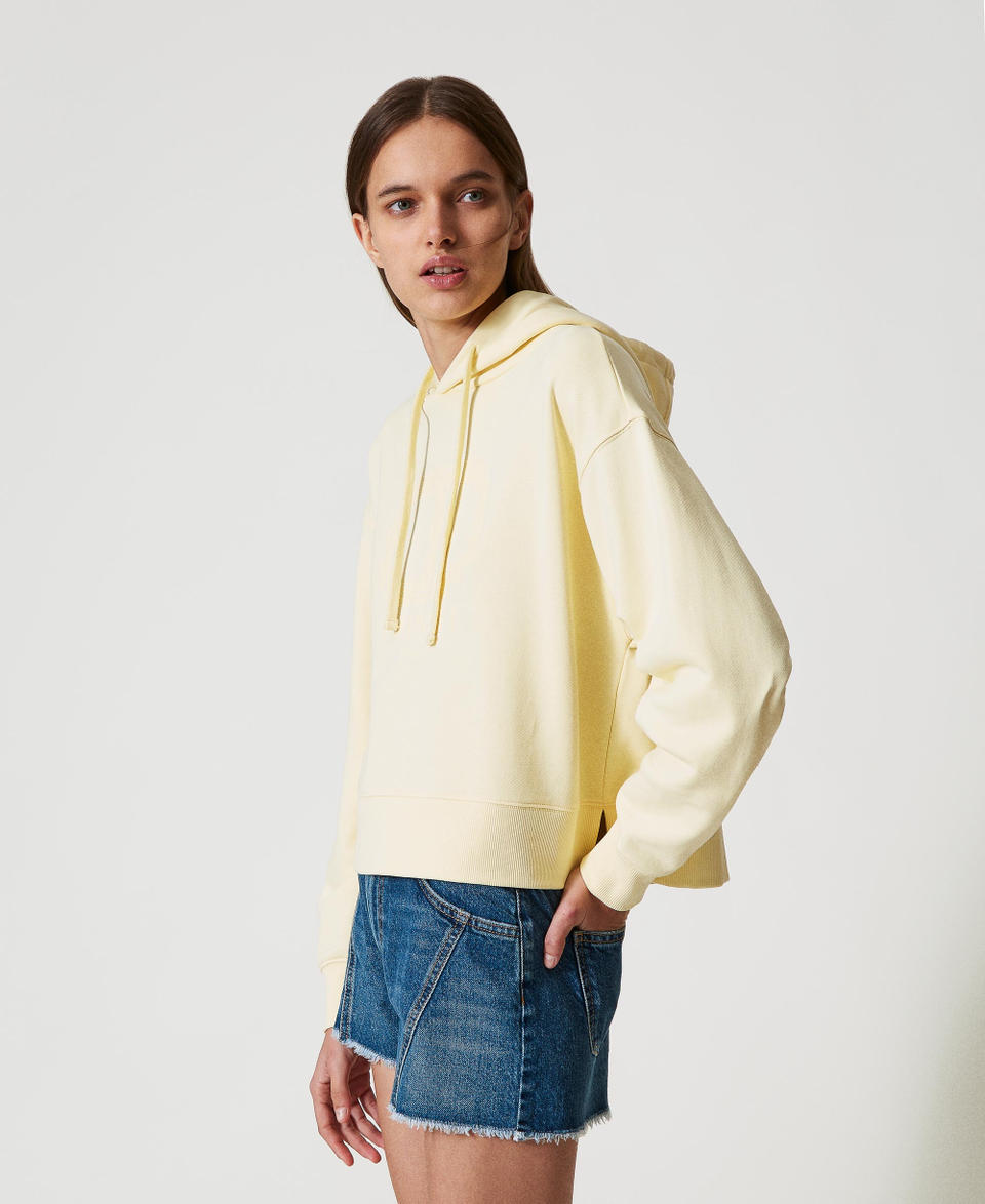 Short sweatshirt with floral Oval T embroidery Vanilla Woman 251TP2480_12143_02
