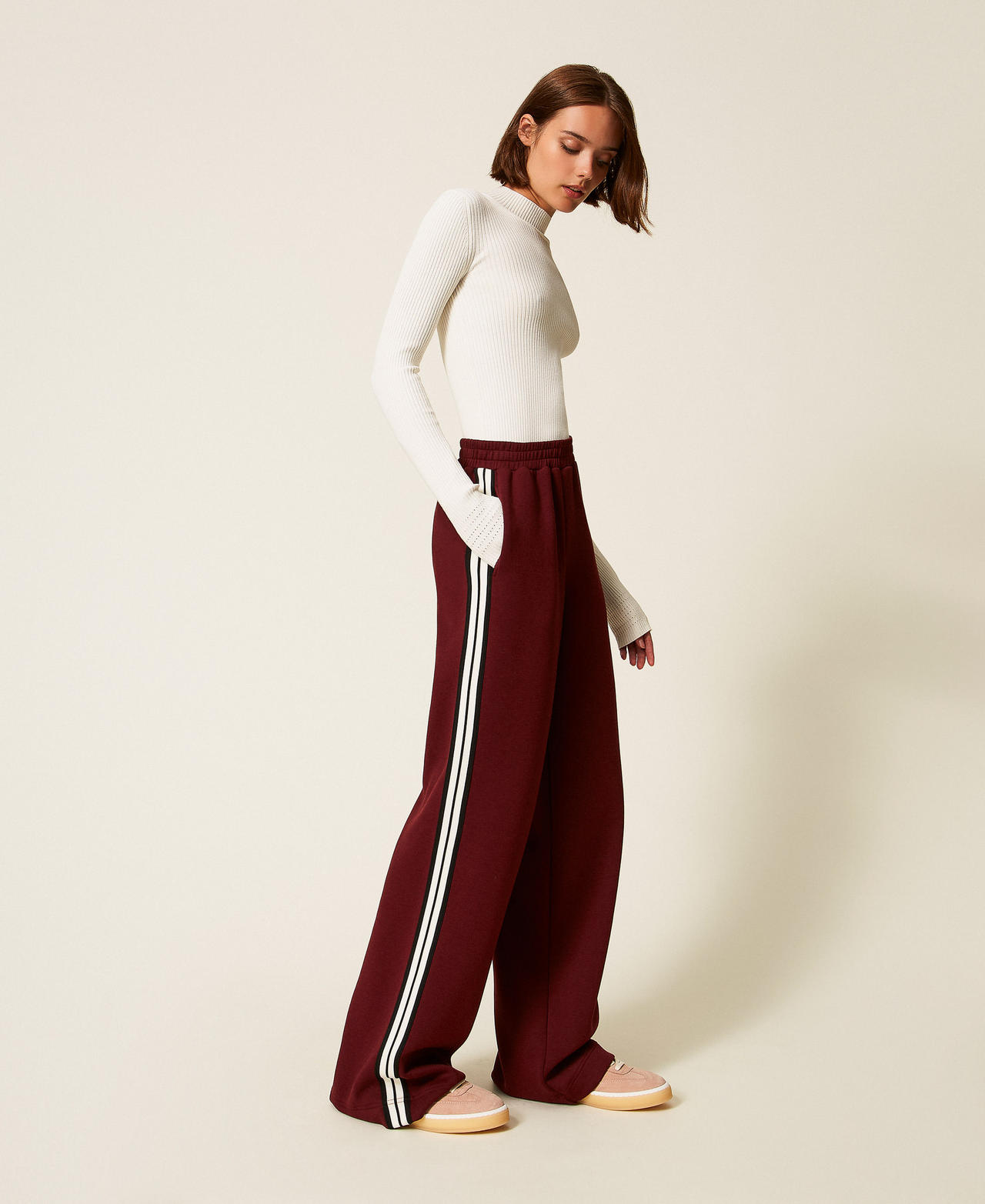 Wide scuba trousers Red Wine Woman 252LL2GDD_12818_02