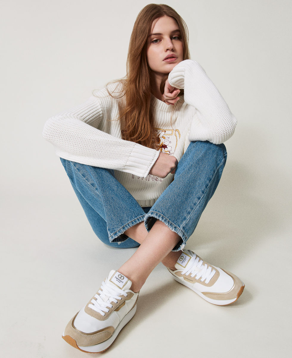 Running trainers with glitter Two-tone Optical White / Gold Woman 251TCP022_07049_T0