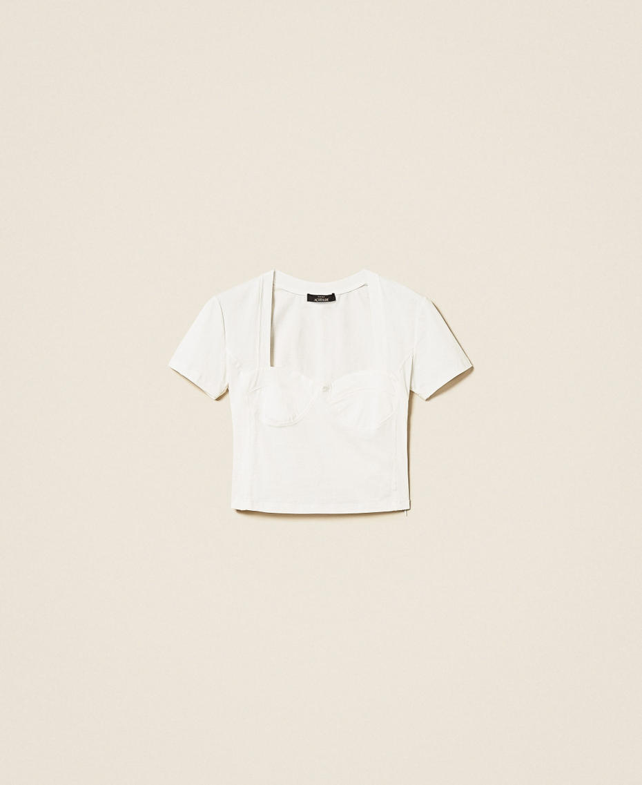 Bustier-T-Shirt mit geformtem Kragen Mattwei&szlig; Frau 261AP2166_00526_S0