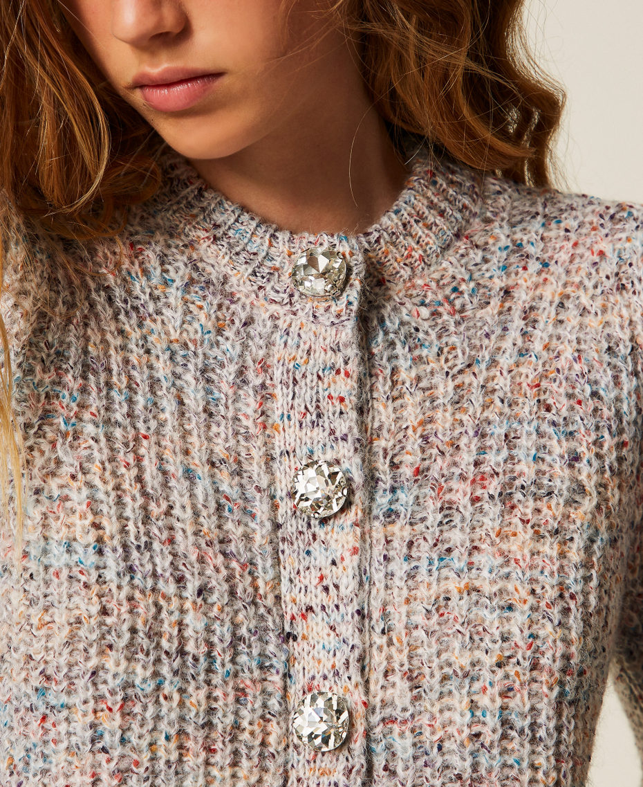 Multicolour cardigan with jewel buttons Multicolour Tweed Woman 252AP3060_12702_04