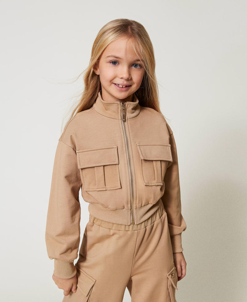 Bomberjacke aus Sweatstoff mit Taschen Beige Hanf Mädchen 251GJ2585_00310_01