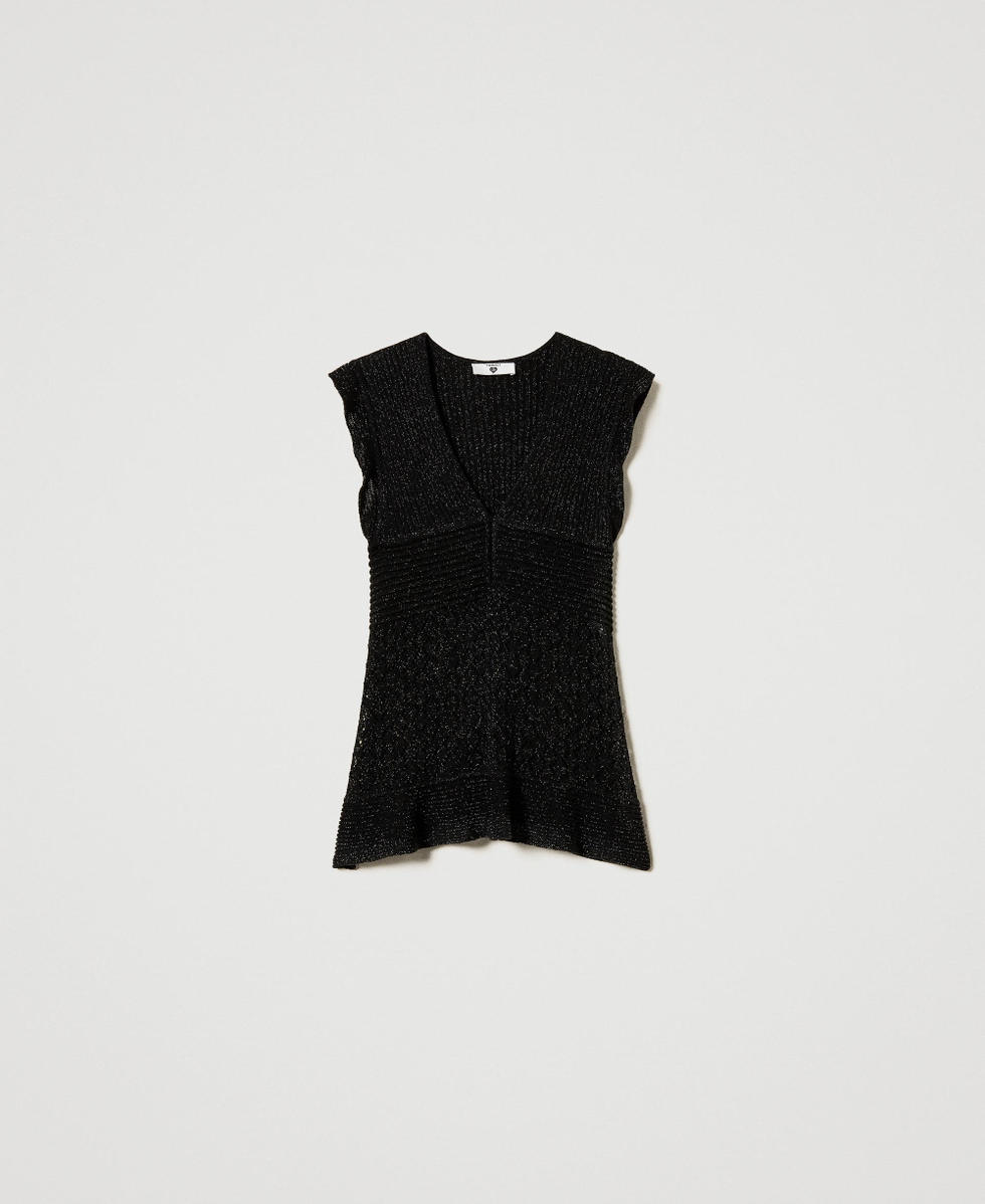 Lurex top with ruffles Black Woman 251LB3ACC_00006_S0