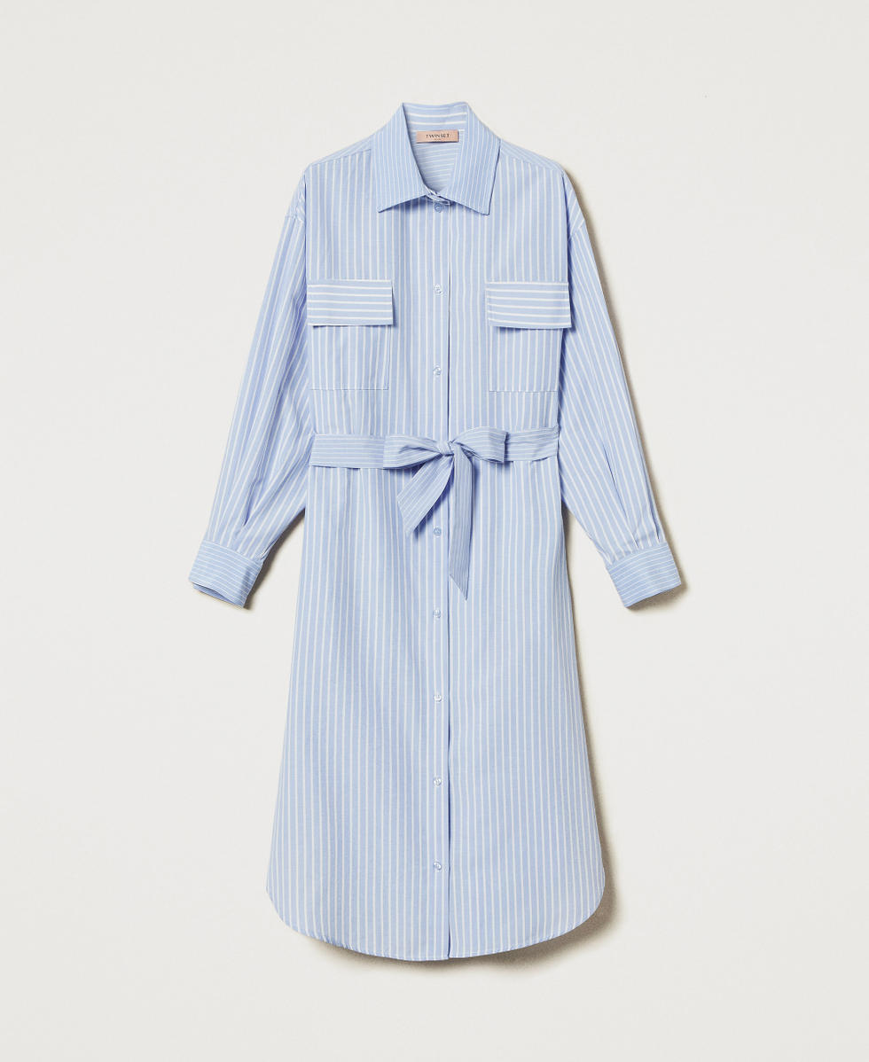 Gestreiftes Midikleid mit G&uuml;rtel Mixed Bastonetto Frau 251TF2041_12505_S0