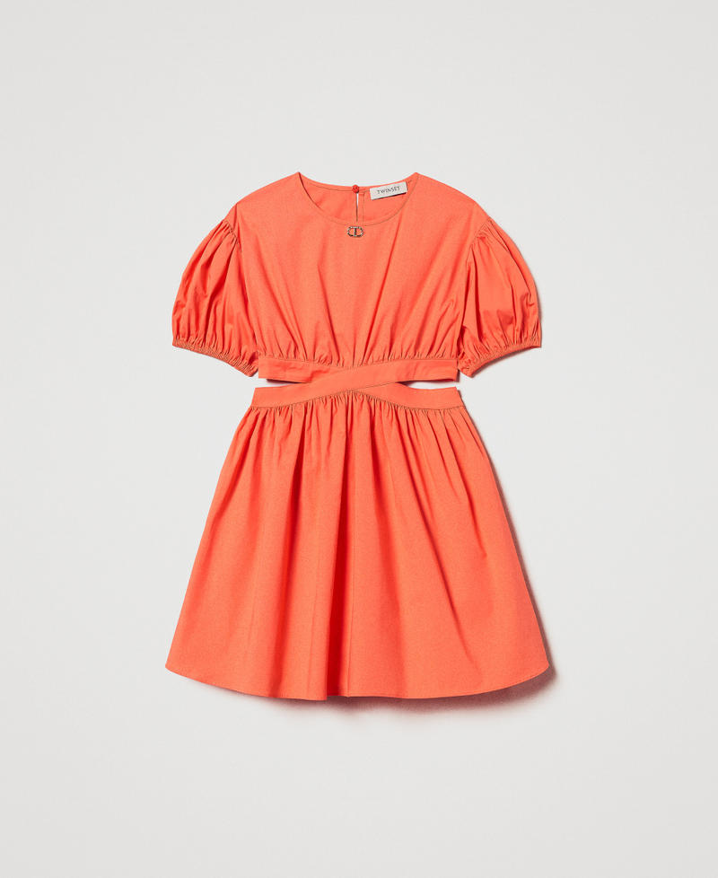 Kurzes Popelinekleid mit Cut-outs &bdquo;Sugar Coral&ldquo;-Orange (Rot) M&auml;dchen 251GJ2427_04985_S0