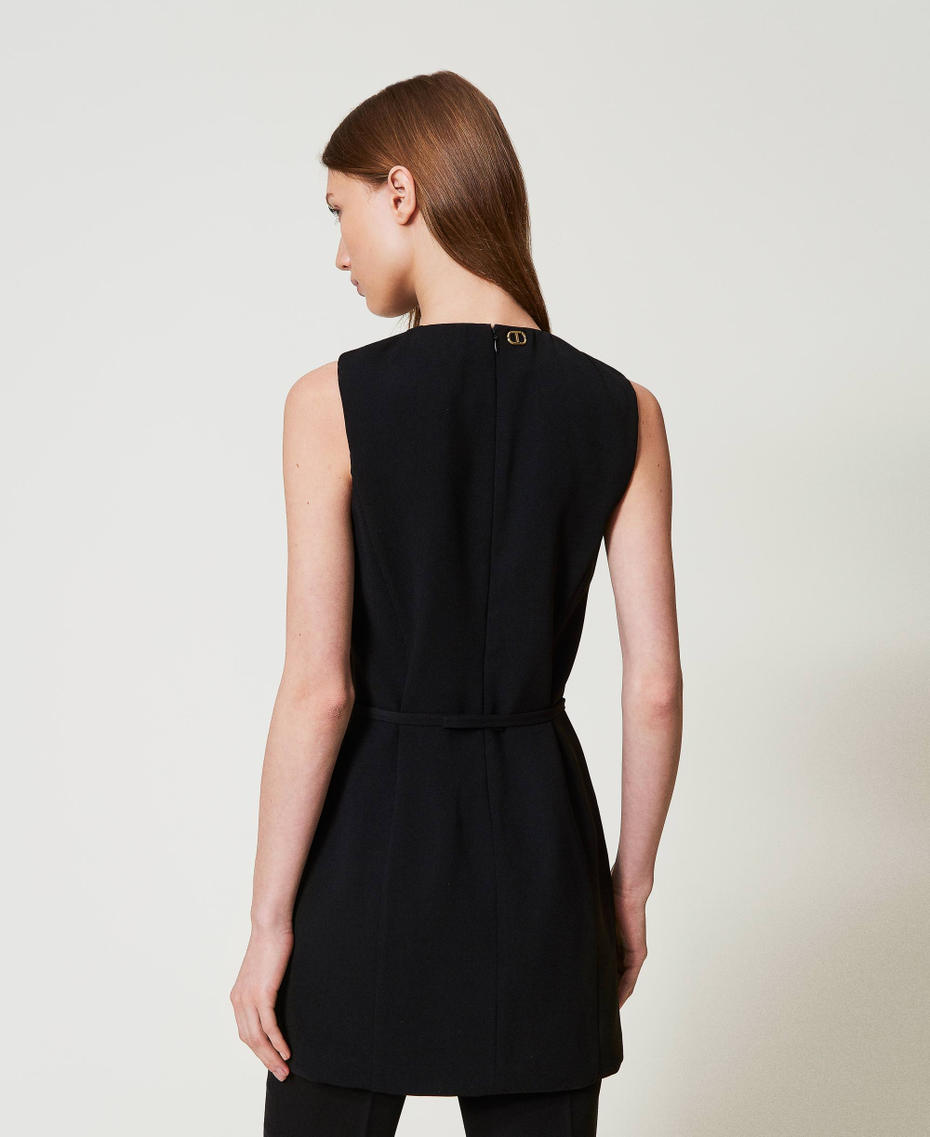 Fluid crêpe tunic with belt Black Woman 251TP2101_00006_03