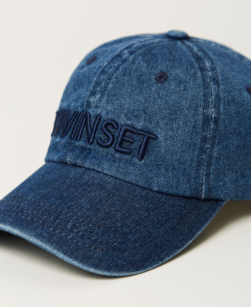 Casquette de baseball en denim avec logo Bleu Denim Femme 251LL5BAA_01104_02