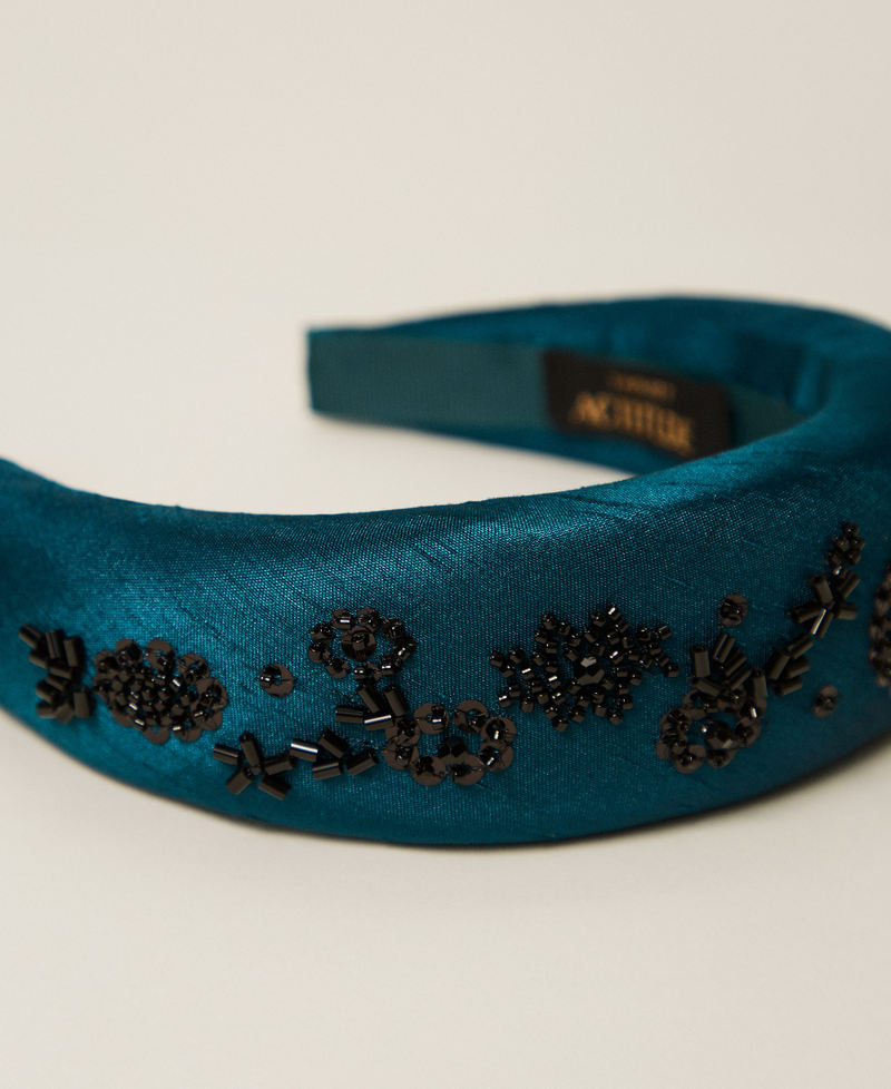 Embroidered shantung headband Green Heron Woman 252AA4031_12557_02
