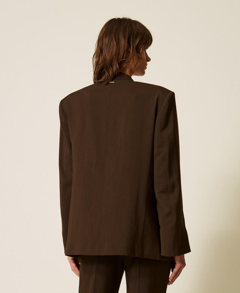 Blazer en serg&eacute; avec fentes Marron Darkness Brown Femme 262TP268A_13411_03