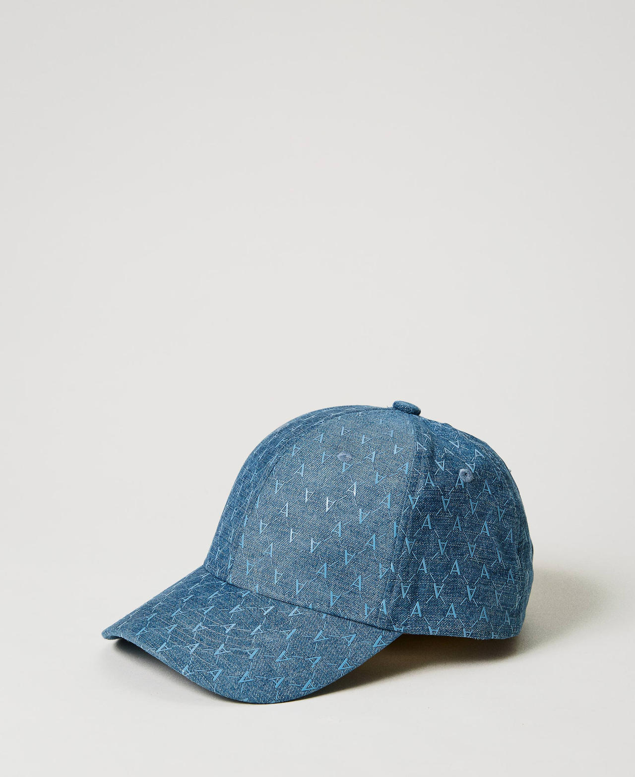 Denim cap with all over logo Woman, Blue | TWINSET Milano