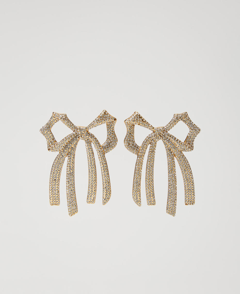Bow-shaped earrings with rhinestones