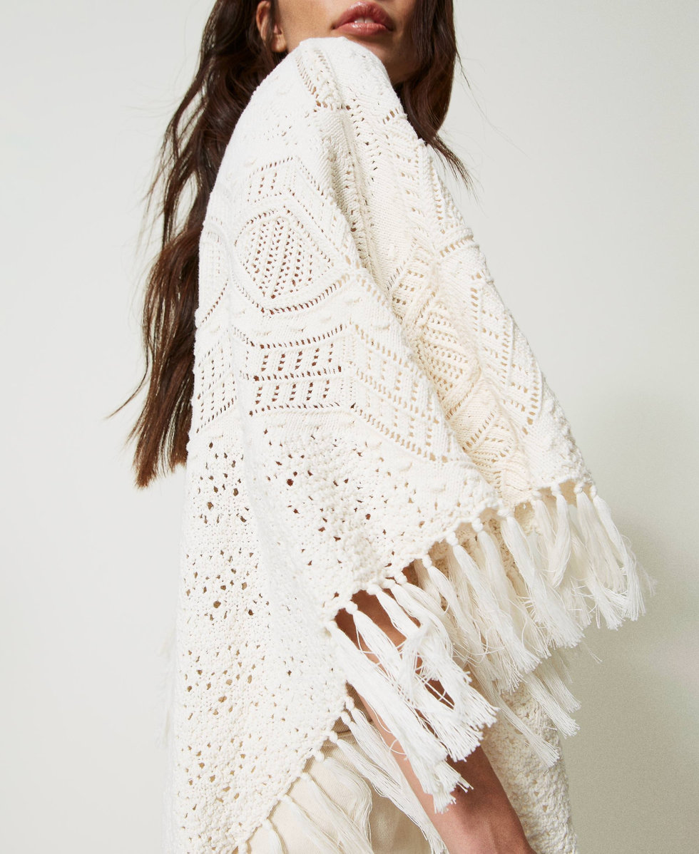 Knit poncho with fringes Woman White TWINSET Milano