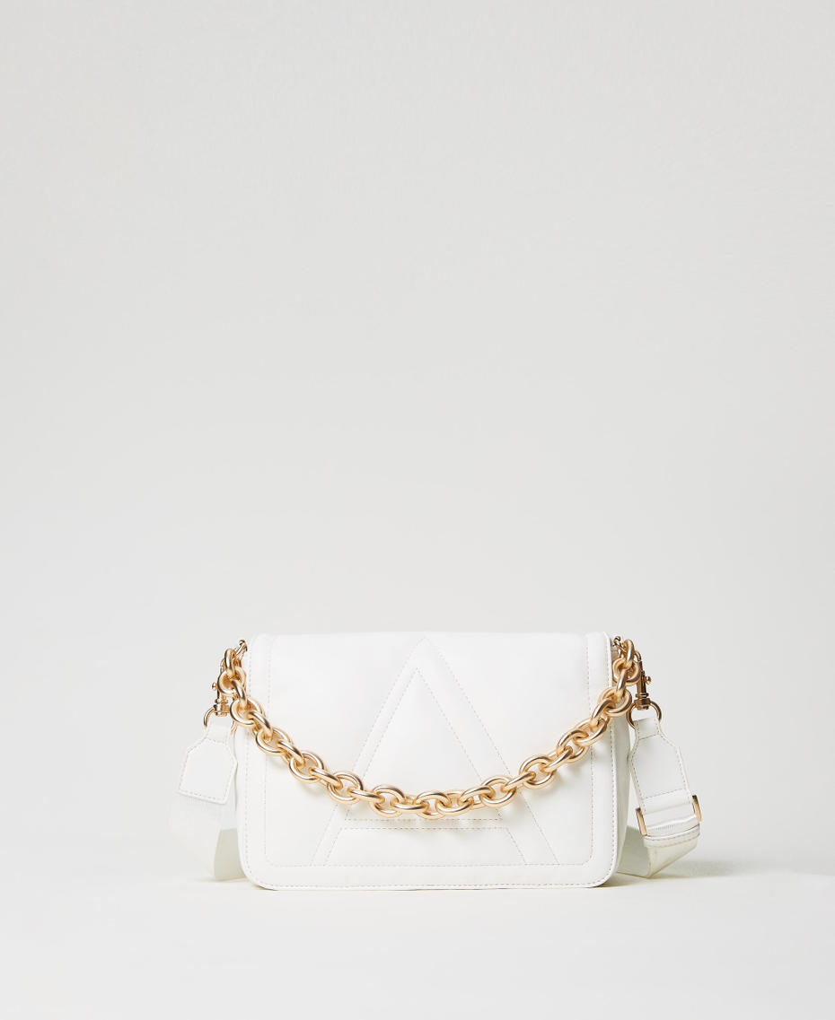 Shoulder bag with flap and embroidered logo