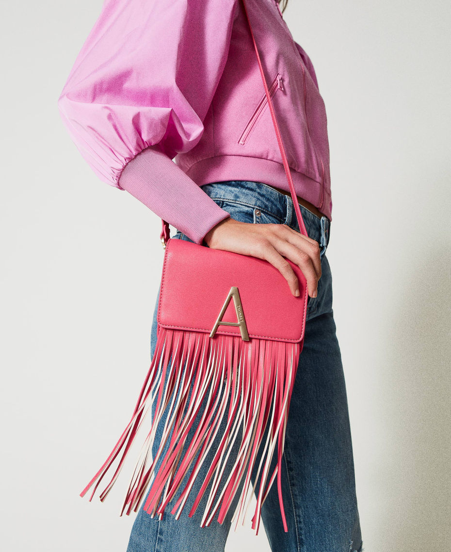 Shoulder bag with flap and fringes "Cerise" Fuchsia Woman 231AA7220-0S