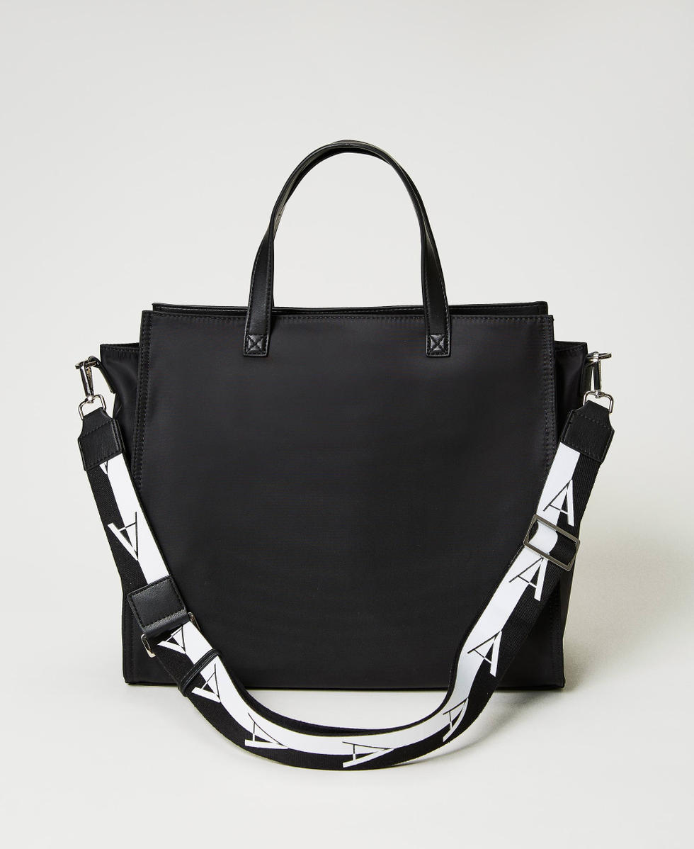 Black tote bag with shoulder strap sales