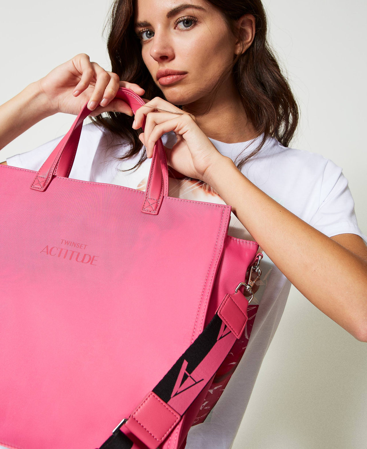 Borsa shopper grande con tracolla logata Fucsia "Cerise" Donna 231AA7250_00717_0S