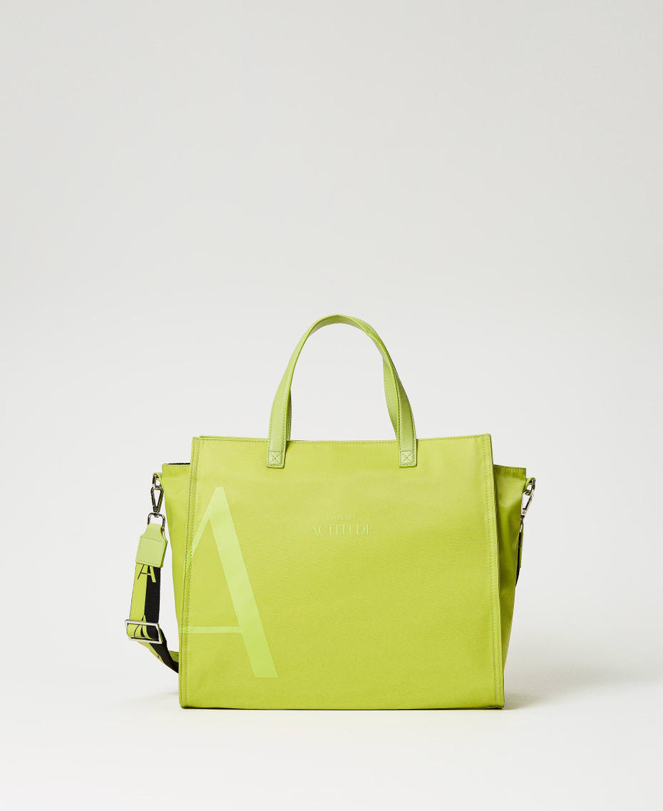 Large shopper with logo shoulder strap Lime Green Woman 231AA7250-01