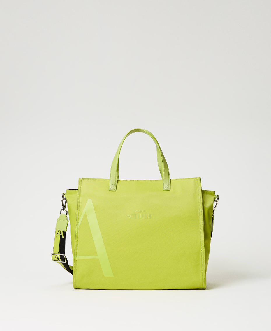 Borsa shopper grande con tracolla logata Lime Green Donna 231AA7250_10328_01