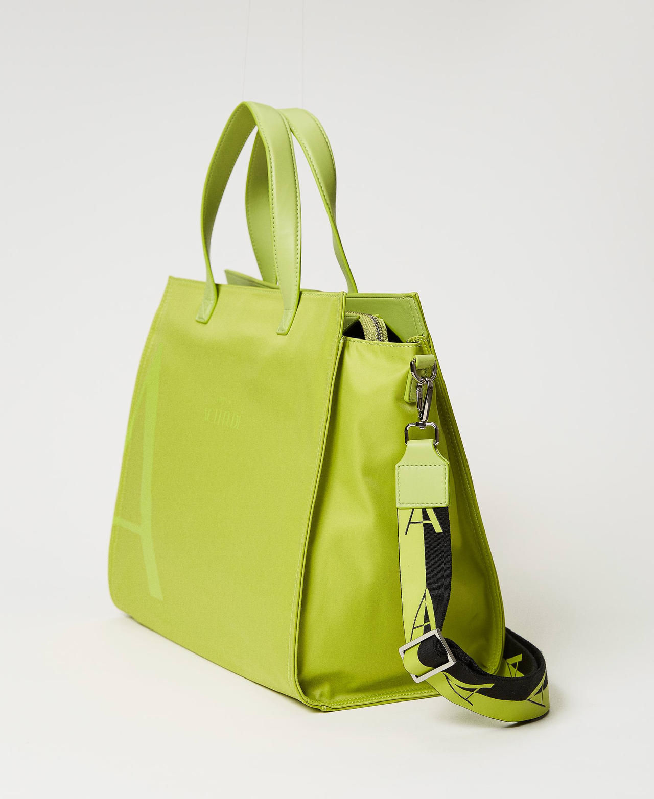Large shopper with logo shoulder strap Lime Green Woman 231AA7250-02