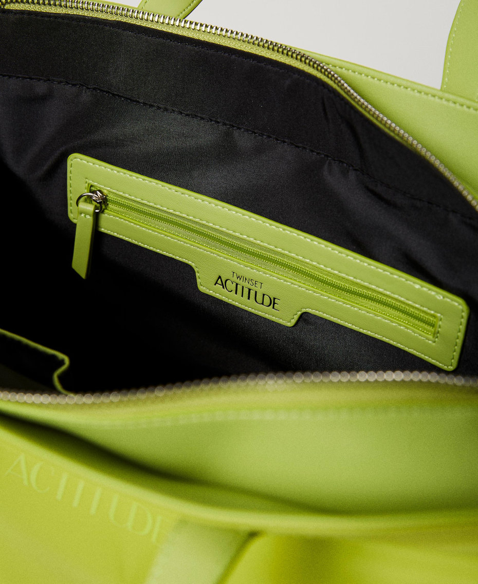 Large shopper with logo shoulder strap Lime Green Woman 231AA7250-04