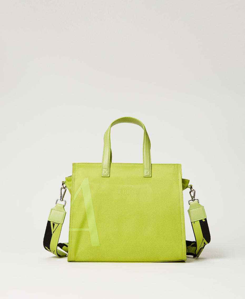 Borsa shopper media con tracolla logata Lime Green Donna 231AA7251_10328_01