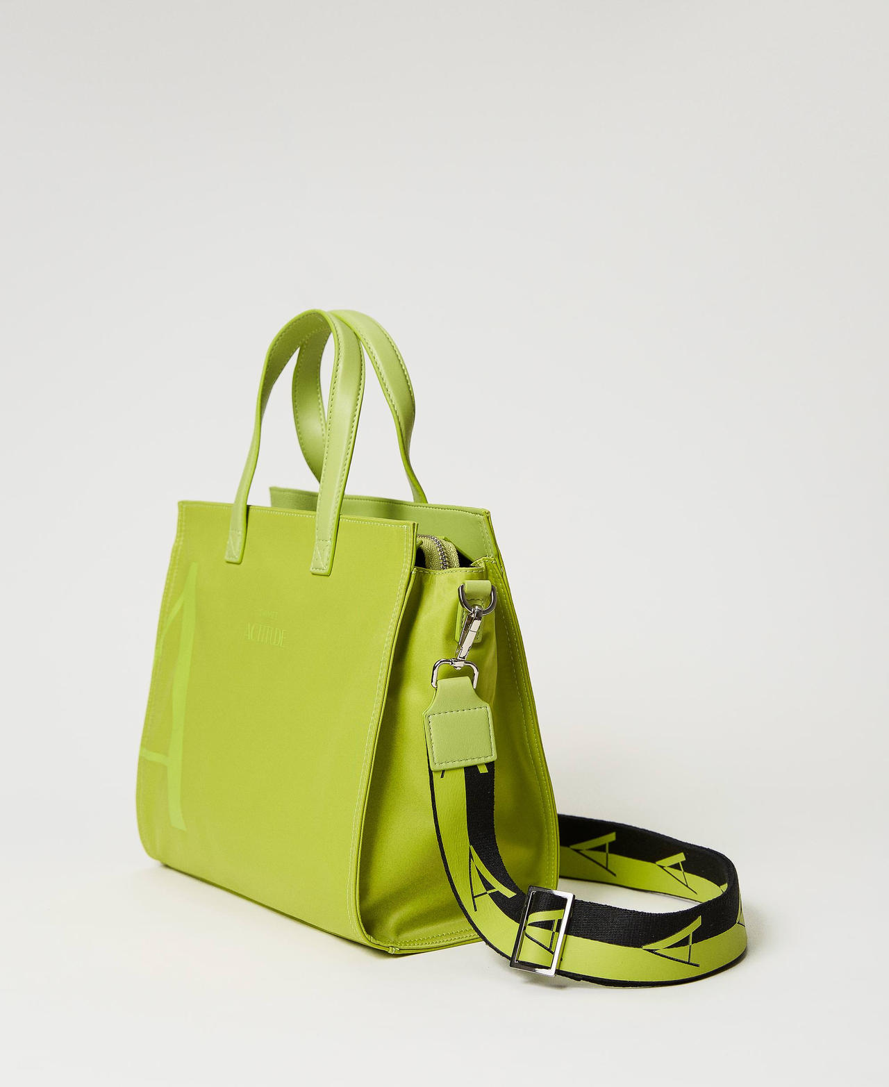 Средняя сумка-шоппер на плечевом ремне с логотипом Зеленый лайм женщина 231AA7251-02