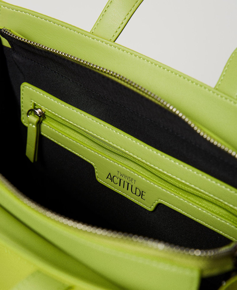 Средняя сумка-шоппер на плечевом ремне с логотипом Зеленый лайм женщина 231AA7251-04