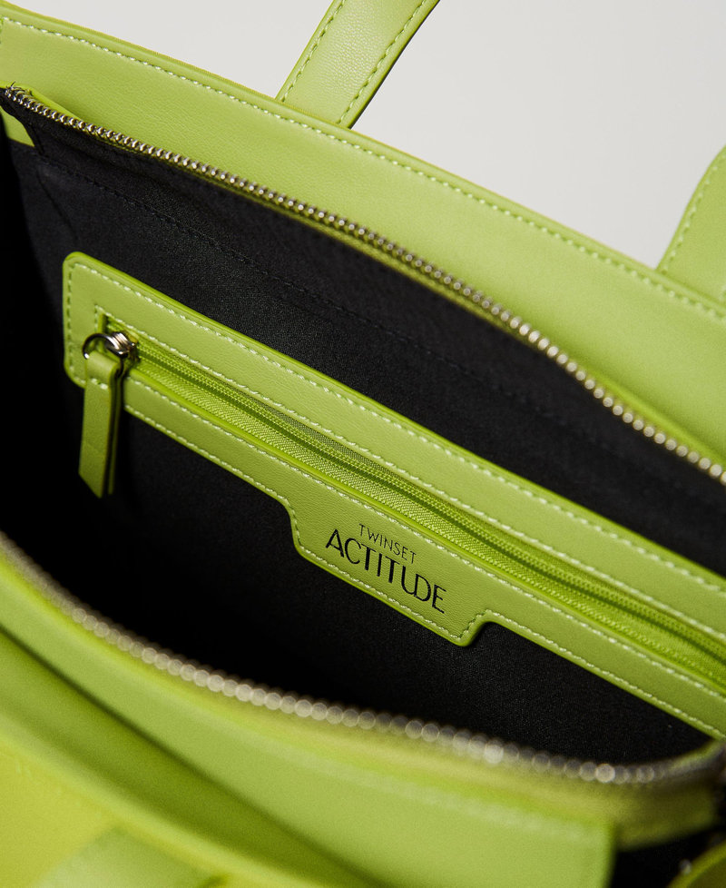 Borsa shopper media con tracolla logata Lime Green Donna 231AA7251_10328_04