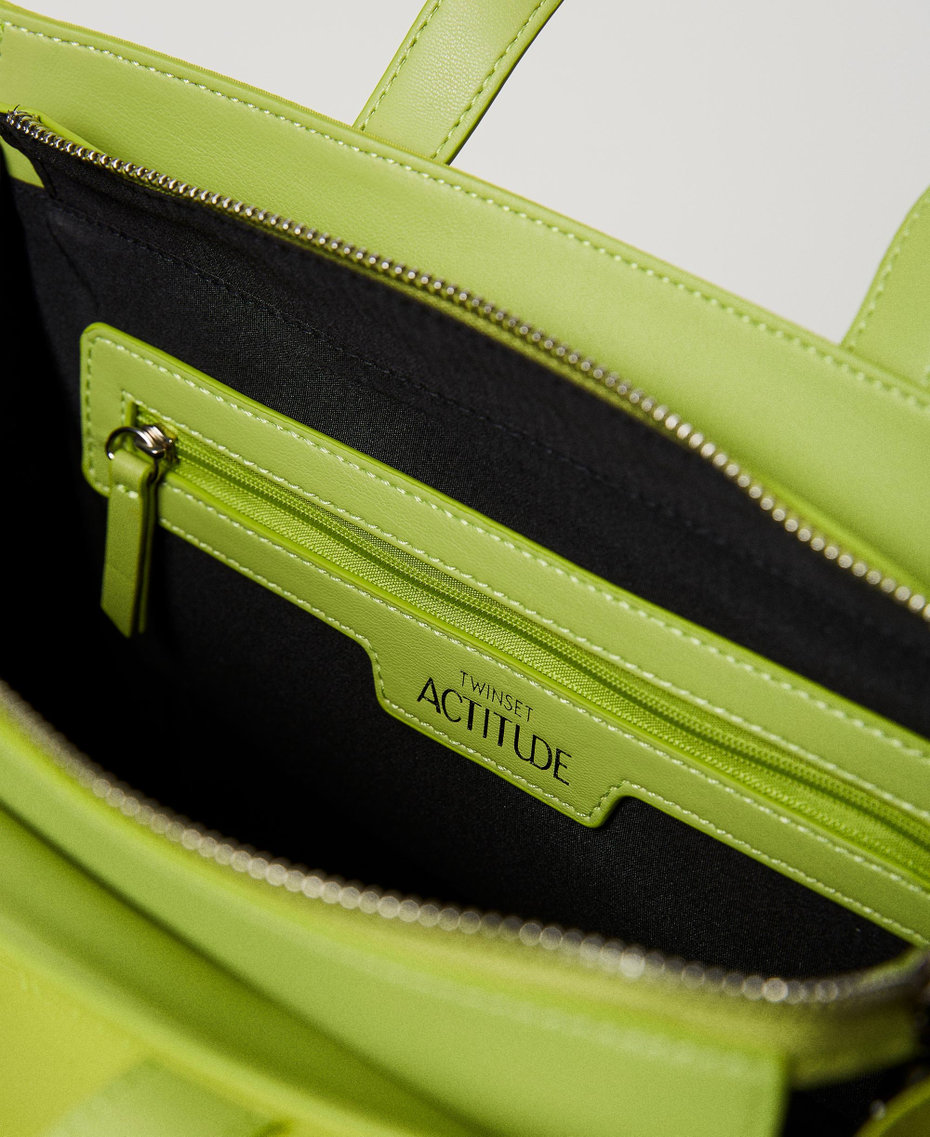 Borsa shopper media con tracolla logata Lime Green Donna 231AA7251_10328_04