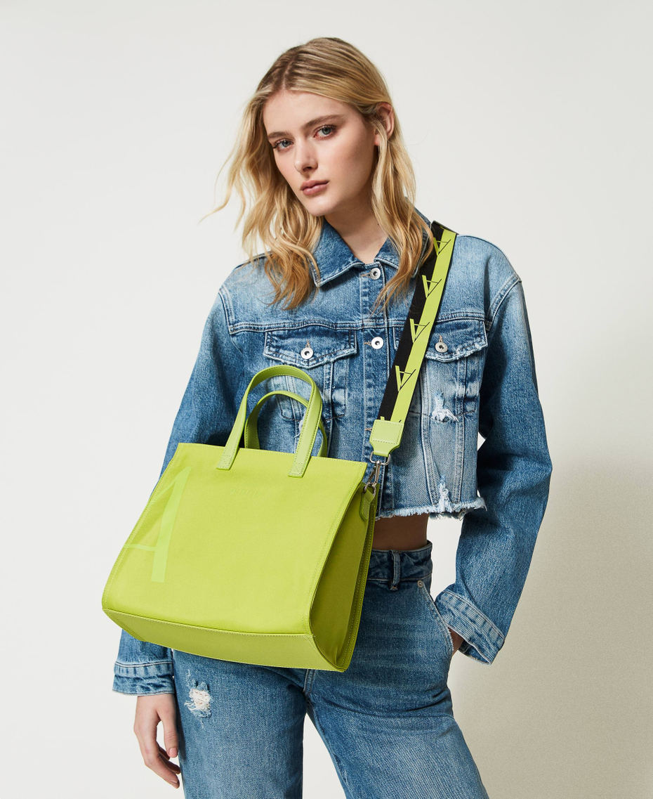 Bolso shopper mediano con correa con logotipo Lime Green Mujer 231AA7251-0S