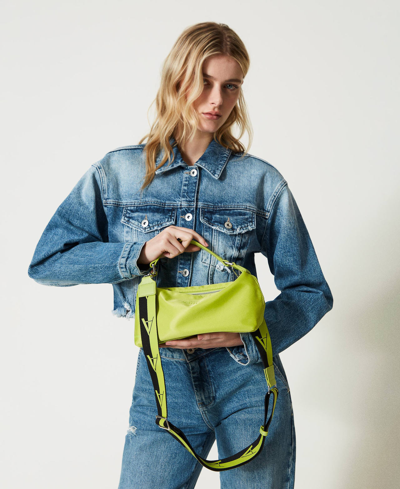 Borsa hobo con tracolla logata Lime Green Donna 231AA7253_10328_0S