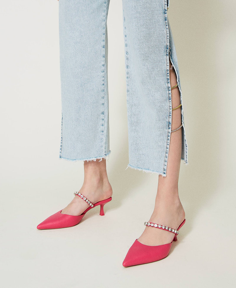 Mules with full rhinestone strap