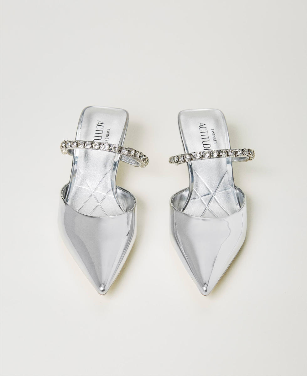 Laminated mules with full rhinestone strap Woman, Silver