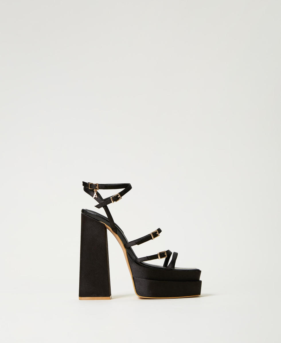 Satin sandals with platform Black Woman 231ACP042_00006_01