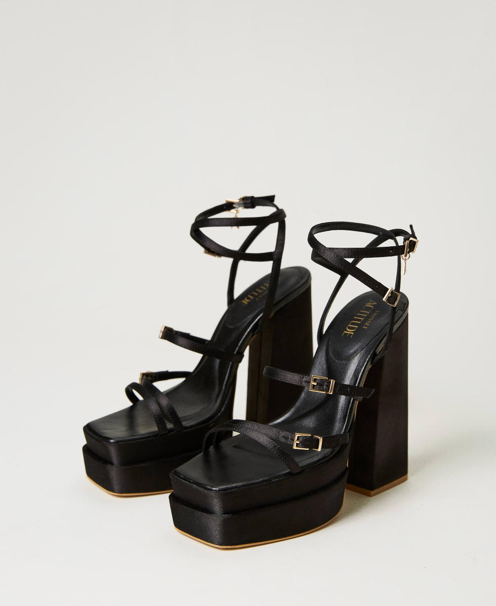 Satin sandals with platform Black Woman 231ACP042_00006_02