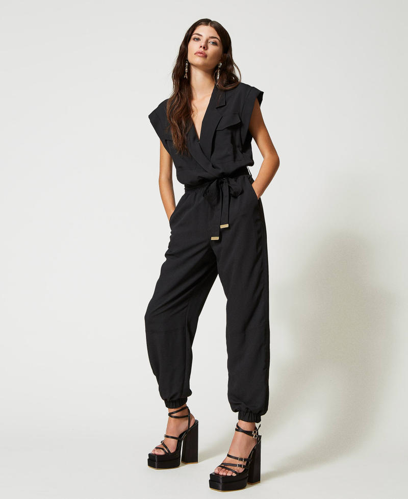 Satin sandals with platform Black Woman 231ACP042_00006_S0