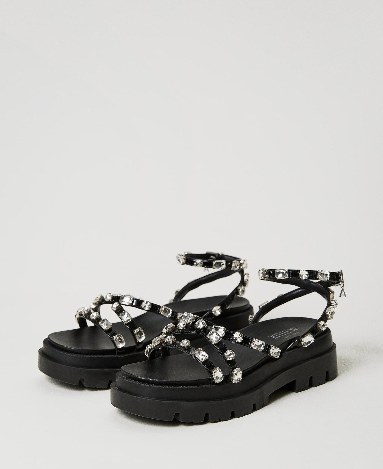 Sandals with cabochon bezels Black Woman 231ACP050-02
