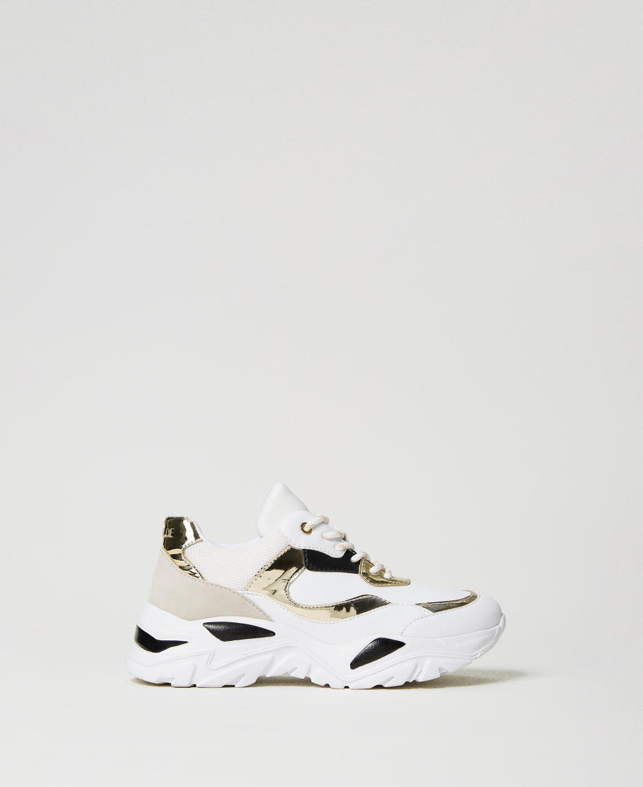 Sneakers color block Bicolor Bianco Ottico / Oro Donna 231ACP104_07049_01