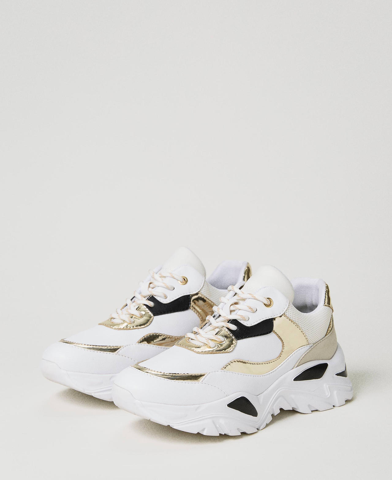 Sneakers color block Bicolor Bianco Ottico / Oro Donna 231ACP104_07049_02
