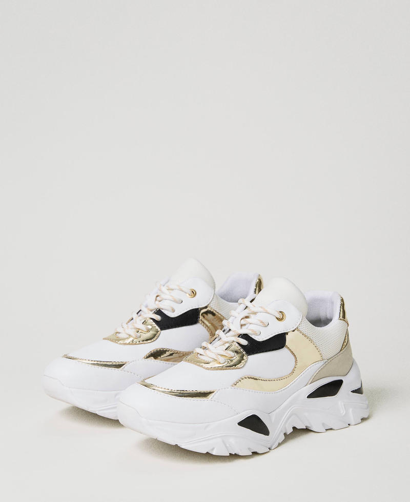 Sneakers color block Bicolor Bianco Ottico / Oro Donna 231ACP104_07049_02