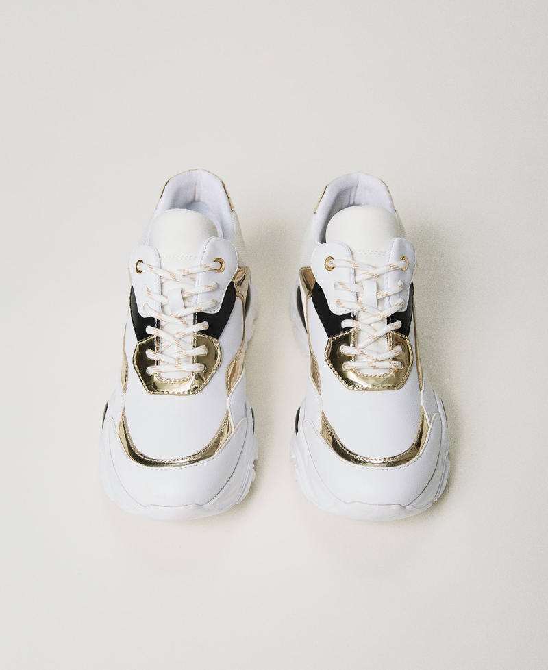 Sneakers color block Bicolor Bianco Ottico / Oro Donna 231ACP104-04