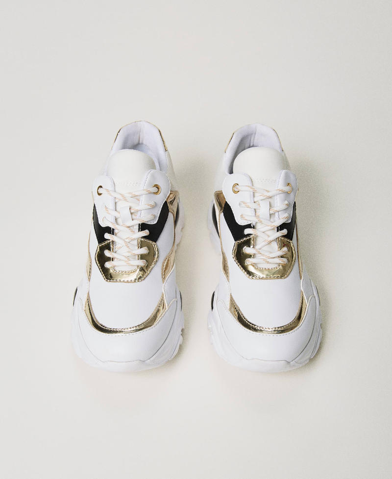 Sneakers color block Bicolor Bianco Ottico / Oro Donna 231ACP104_07049_04