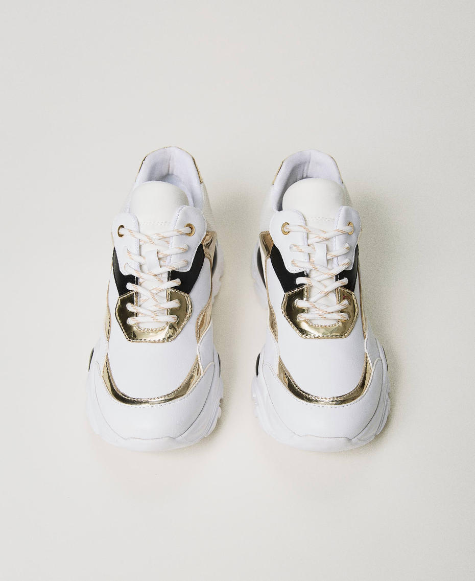 Sneakers color block Bicolor Bianco Ottico / Oro Donna 231ACP104_07049_04