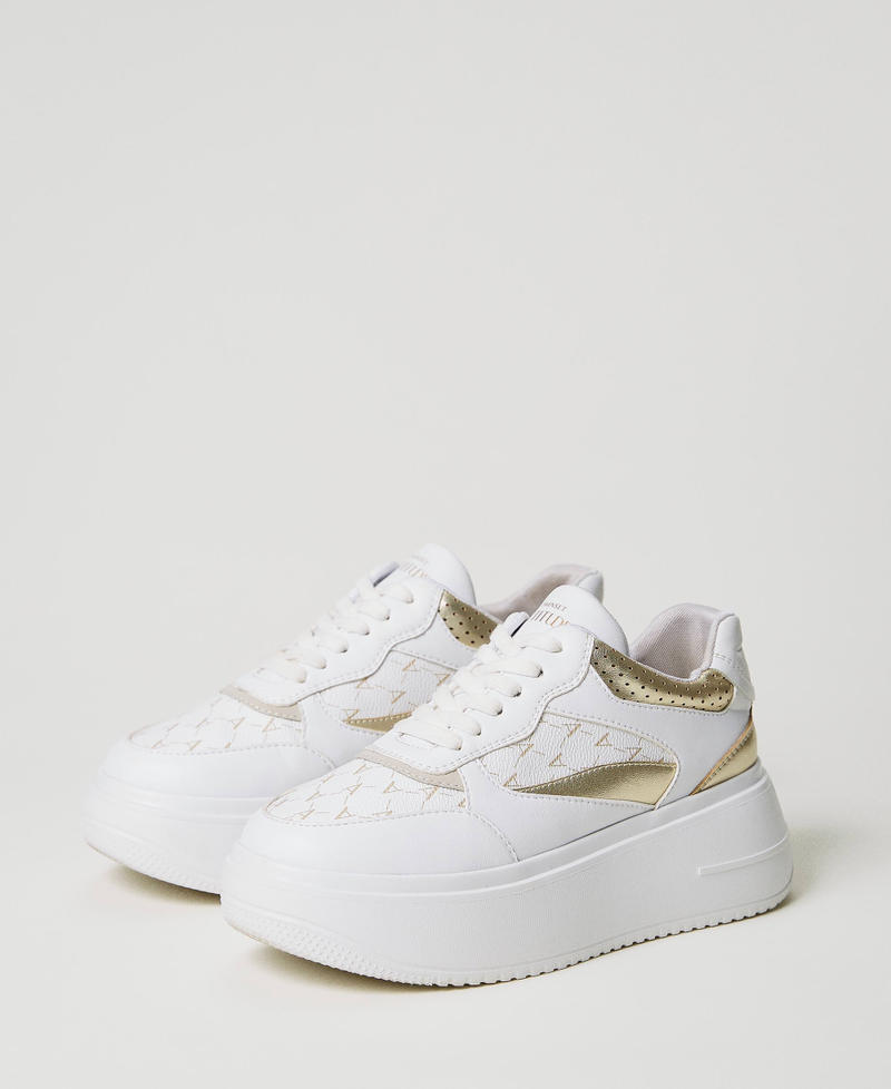 Platform trainers with logo and laminated details Two-tone Optical White / Gold Woman 231ACP112-02