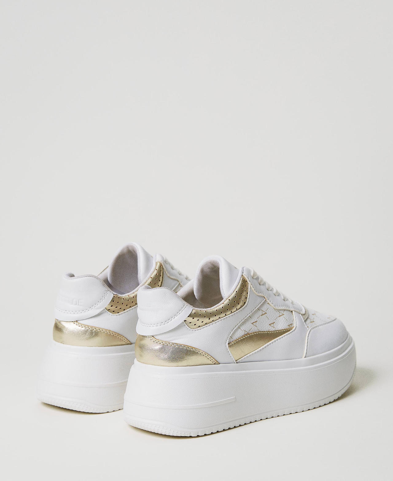 Platform trainers with logo and laminated details Two-tone Optical White / Gold Woman 231ACP112-03