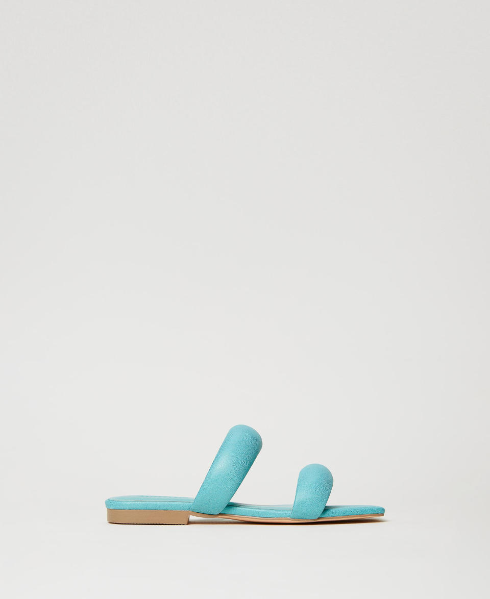 Slides with puffy bands "Pacific Opal” Light Blue Woman 231ACT012_05233_01