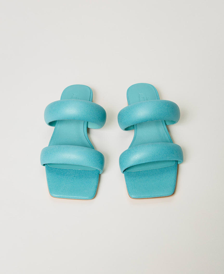 Slides with puffy bands "Pacific Opal” Light Blue Woman 231ACT012_05233_04