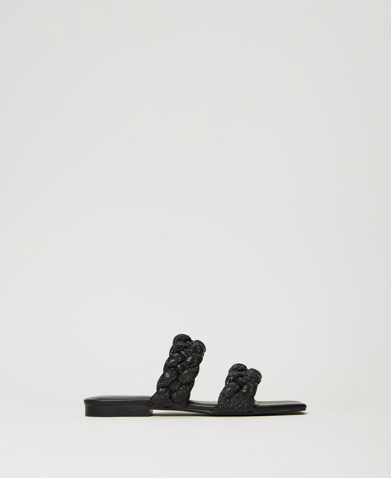 Flat sandals with full rhinestone bands